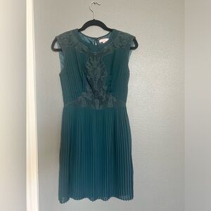 TED BAKER Teal Pleated Lace Detail Cocktail Dress Size 1 - US 4